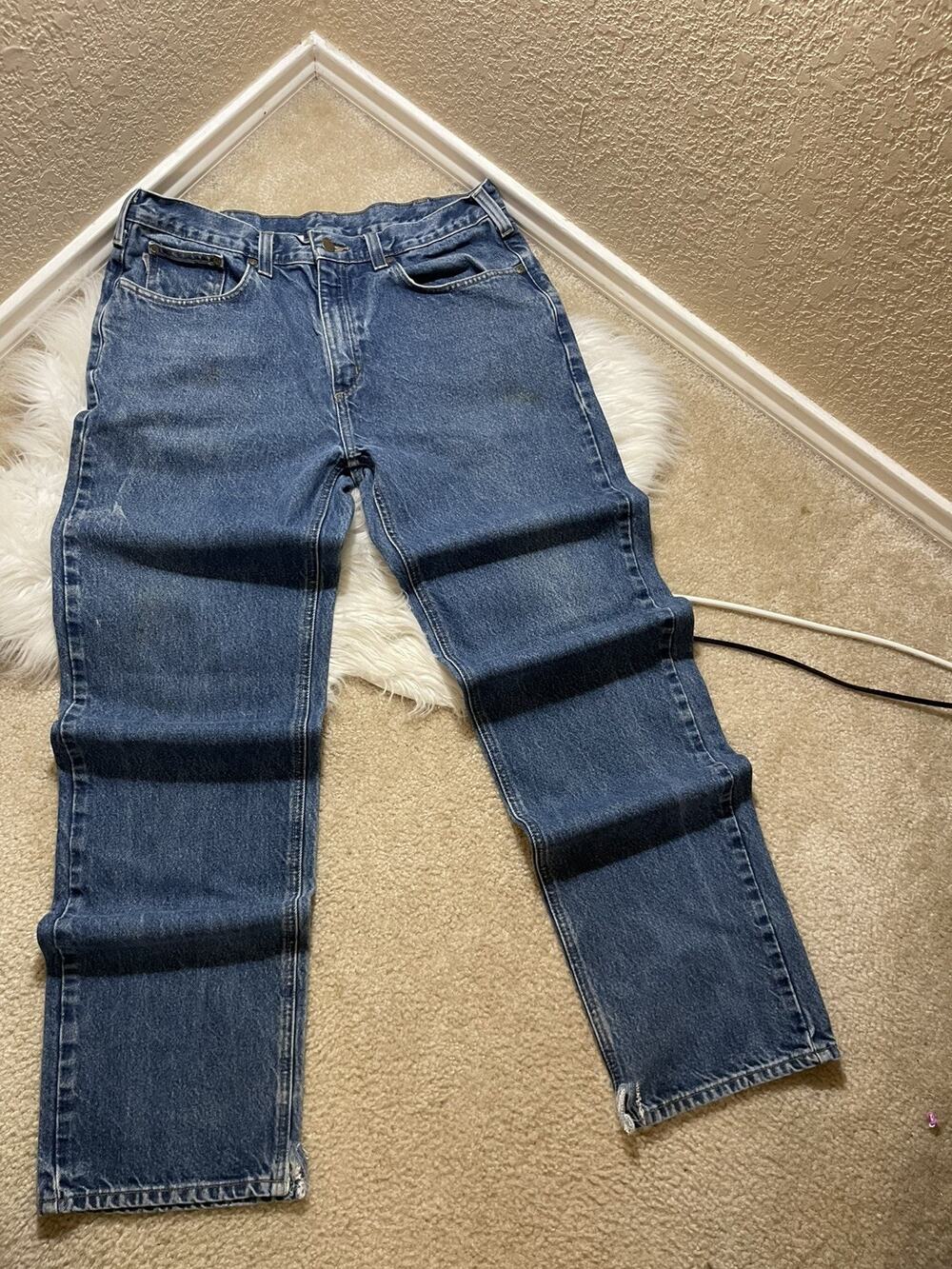 Vintage Carhartt Mens Jeans 36x34 Relaxed Fit Blue Denim Workwear Utility